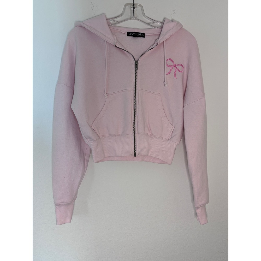 Vinyl Icons Pink Cropped Zip Up Hoodie‎ Bow Coquette Aesthetic Small